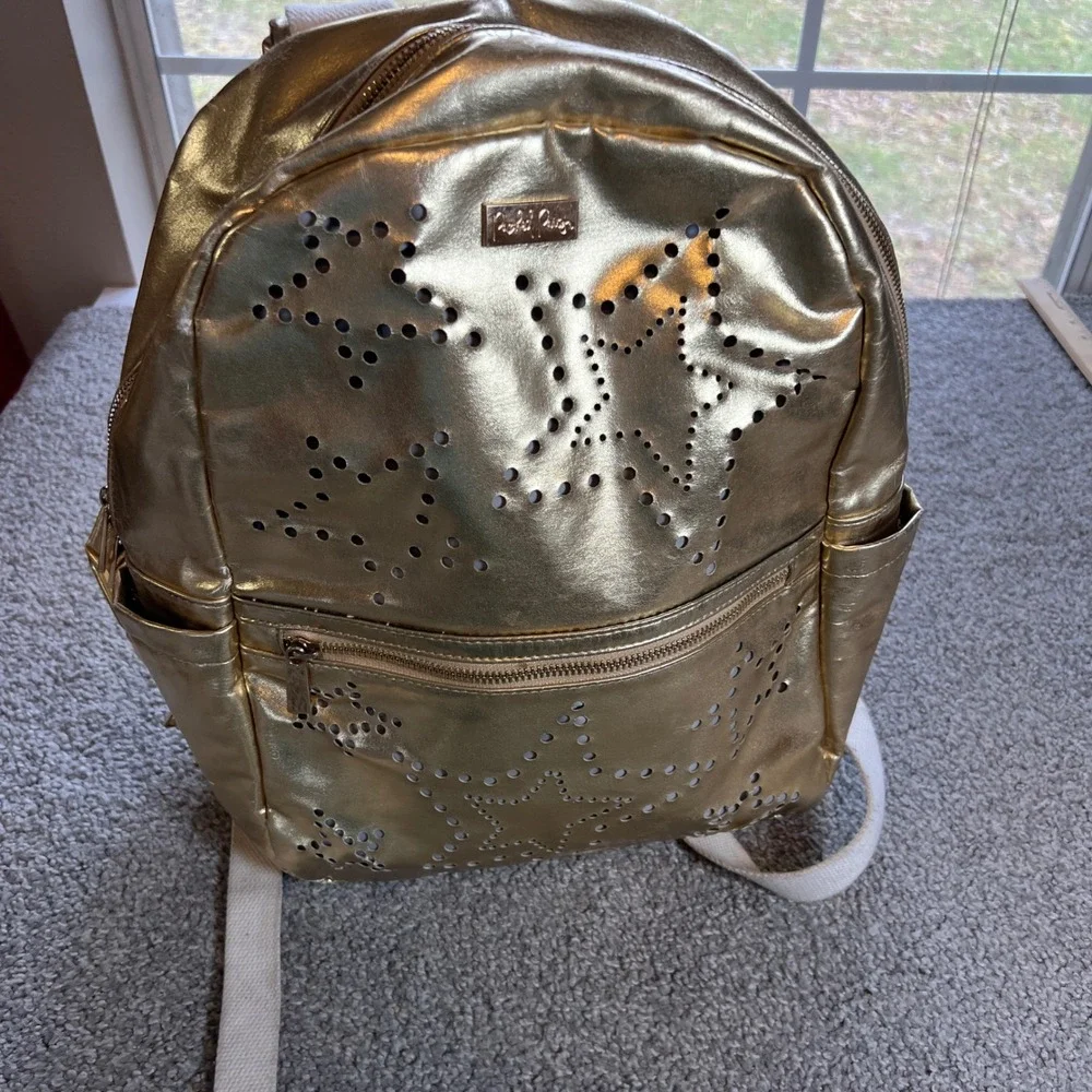 Packed Party Backpack Gold Metallic Perforated Star Zip‎ Bag girls school travel